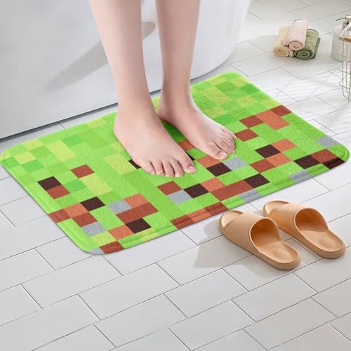 Manfei Pixelated Blocks Shaggy Absorbent Floor Mat Gamepad Miners Video Games - Image 2