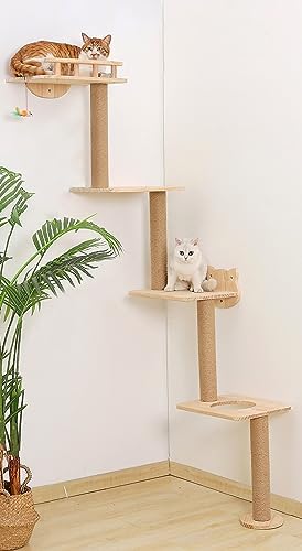 Cat Tree Wall Mounted with 4 Levels Shelves, Perching and Lounging by Caloreduce