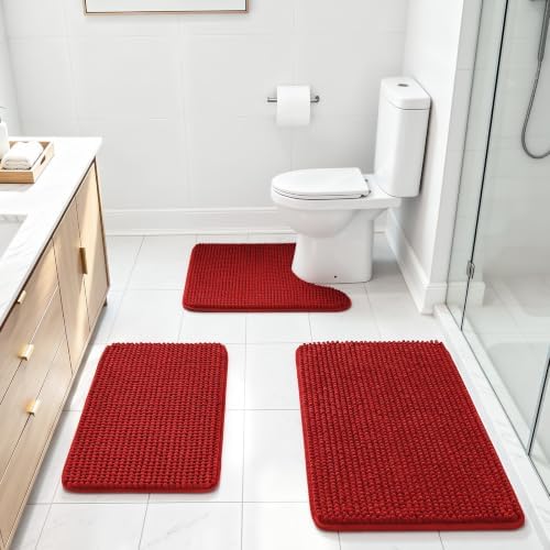 Ophanie Red Bathroom Rugs Sets 3 Piece, Soft Chenille Bath Mat, Non Slip by Ophanie
