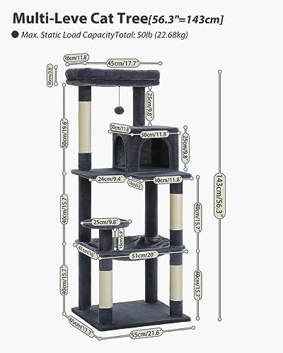 MUTTROS Cat Tree, 56.3" Multi-Level Cat Tower - Image 5