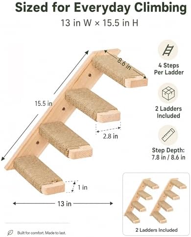 4-PCS Cat Wall Shelves with Curved Bed, Flat Shelf and 2 Four-Step Ladders - Image 5