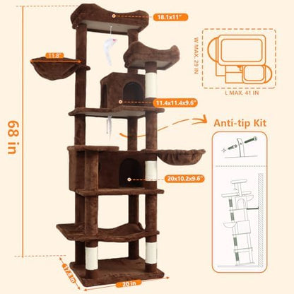 68 Inches Multi-Level Large and Tall Cat Tree Tower - Image 2
