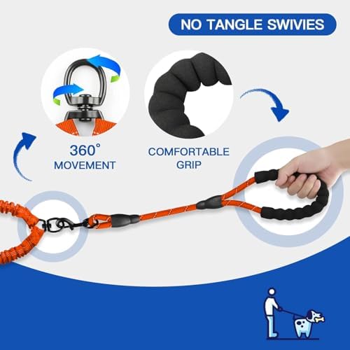 MingXpets Double Dog Leash, 360° Swivel Tangle Free Bungee Walking Training - Image 5