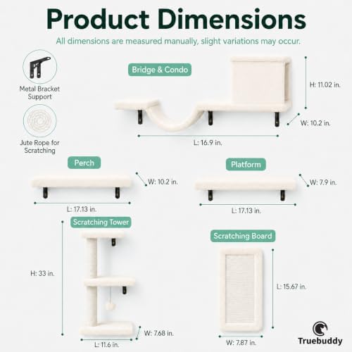 Cat Wall Shelves Set - 5 in 1 Wall-Mounted Cat Tree - Perch - Image 2