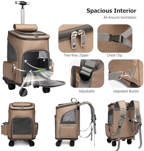 PETCUTE Wheeled Pet Carrier Backpack, Foldable 2-in-1 Pet Stroller, Travel - Image 5