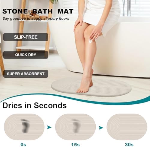 Elfcool Stone Bath Mat Diatomaceous Earth Shower Mat Non Slip Quick Dry Bath - Image 3