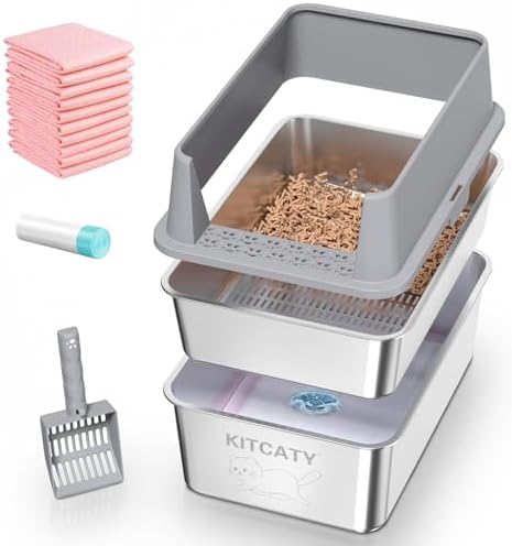Stainless Steel Sifting Litter Box, by KITCATY