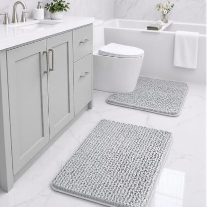 Ophanie Grey Bathroom Rugs Sets 2 Piece, Soft Chenille Bath Mat, Non Slip by Ophanie
