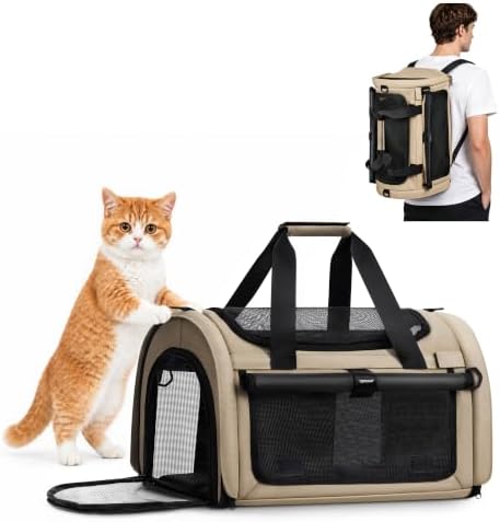 Backpackable Cat Carrier 17"x11"x11", Soft-Sided Collapsible Pet Carrier by TOPEAST