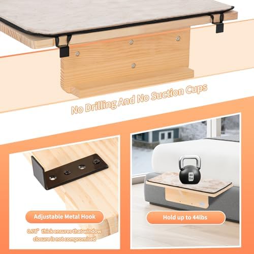 Petsfit Cat Window Perch Natural Solid Wood - Image 5