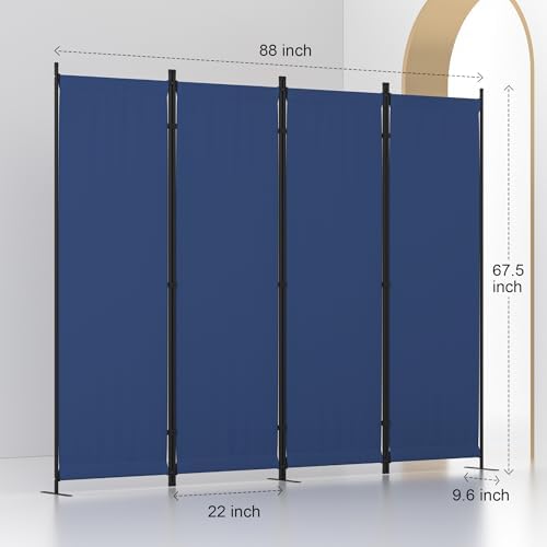 Room Divider, 4 Panel Folding Screen, 88” Portable Separating 3 Feet - Image 5