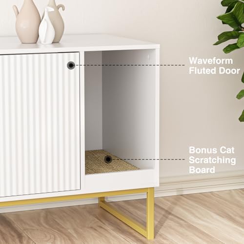 Cat Litter Box Enclosure, Fluted Hidden Litter Box Furniture - Image 2