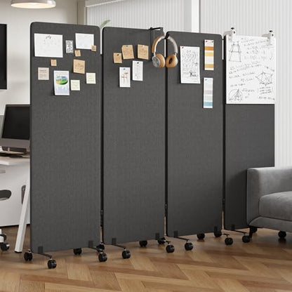 4 Panel Soundproof Room Divider W/Wheels, Office Divider by YASRKML