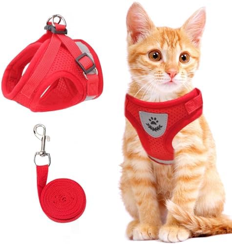 Cat Vest Harness and Leash Set, Escape Proof Kitten Harness Red XS by NCMAMA