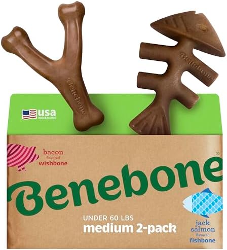Benebone 2-pack Fishbone/Wishbone Durable Dog Chew Toys, Dog Bones by Benebone