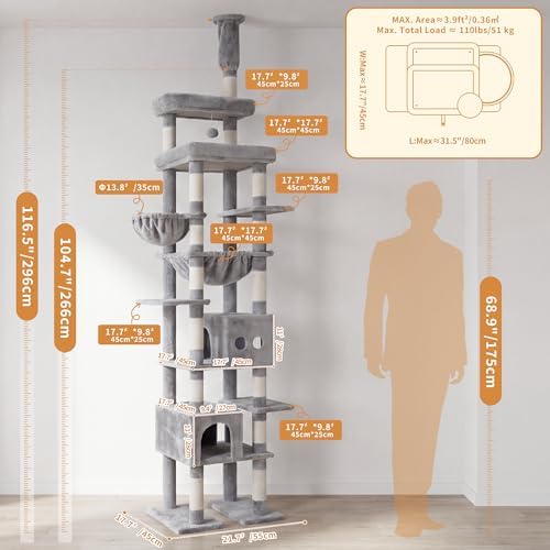 Heybly Floor to Ceiling Cat Tree, 104.7"-116.5" Height-Adjustable HCT92W - Image 5