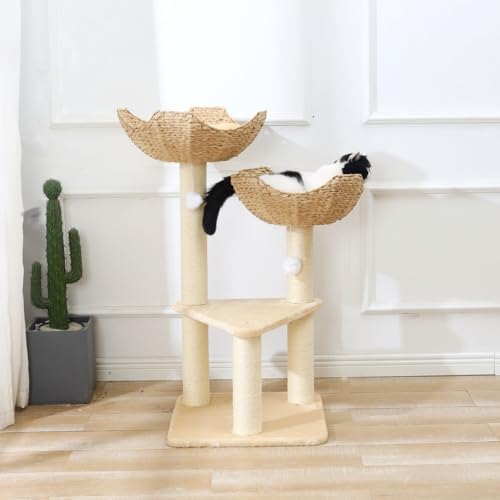 SHENGOCASE Cat Tree Tower with Rattan Wicker Basket, 2 Large Nest Baskets Bed - Image 4