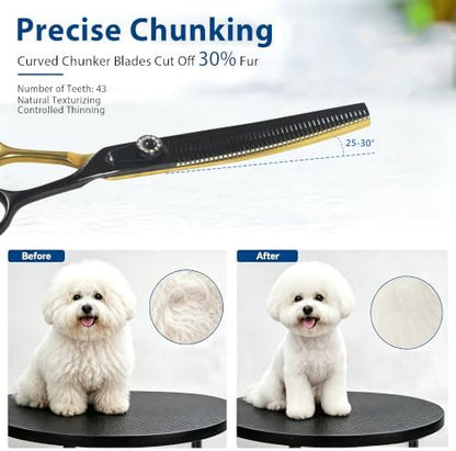 7" Curved Fluffer Dog Grooming Scissors, 43Teeth Piano Shape - Image 4