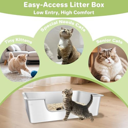 2-Pack Low Entry Litter Box for Senior Disabled & Injured Cats, Stainless Steel - Image 2