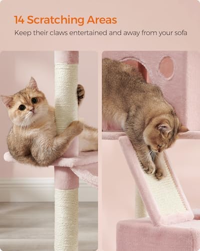 Feandrea Cat Tree, 81.1-Inch Large Cat Tower, Jelly Pink - Image 7