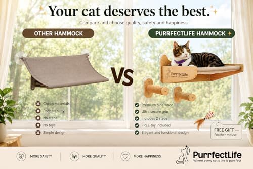 Cat Window Perch for Indoor Cats – 2-in-1 Solid Wood Cat Hammock Window Seat & - Image 4