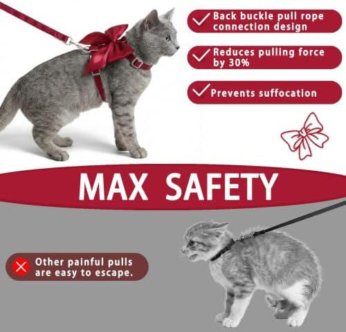 Tensho Red Bow Cat Harness and Leash Set, Escape Proof - Image 6