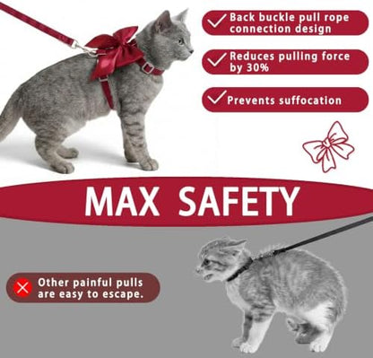 Tensho Red Bow Cat Harness and Leash Set, Escape Proof - Image 6
