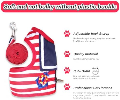 Cat Harness and Leash Set Escape Proof, Sailor Suit Red - Image 4