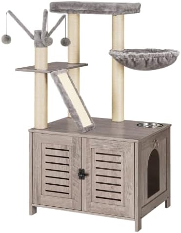 HOOBRO Cat Tree with Litter Box Enclosure, Cat Hammock, Hidden Litter Box by HOOBRO