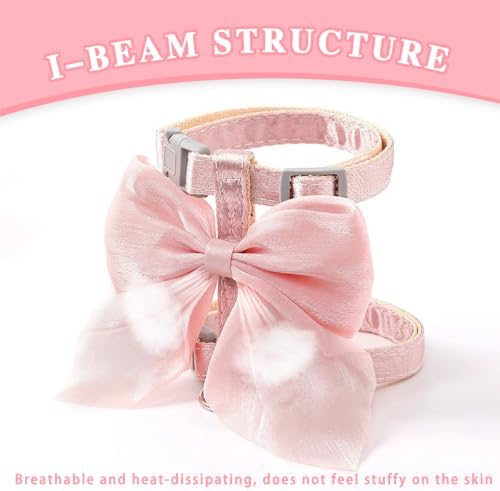 Tensho Pink Bow Cat Harness and Leash Set, Escape Proof - Image 3