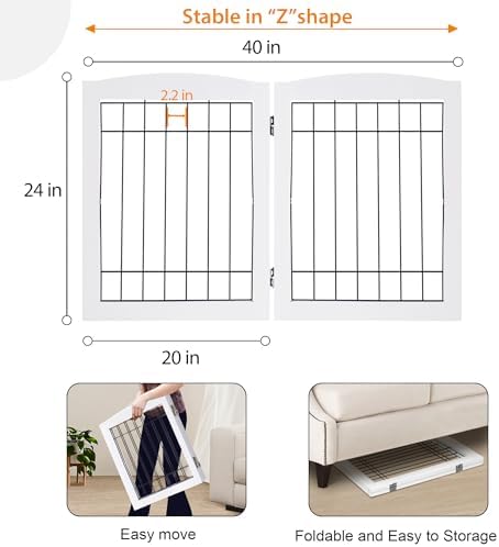 LZRS 2-Panel Freestanding Foldable Wood Dog Gate – Solid Wood & Steel Wire - Image 5