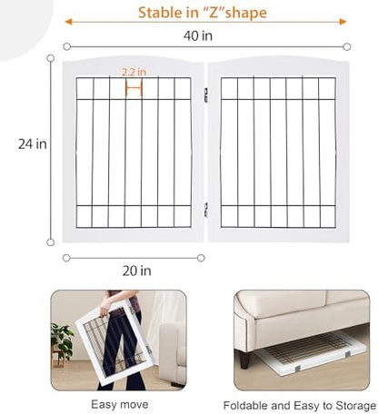 LZRS 2-Panel Freestanding Foldable Wood Dog Gate – Solid Wood & Steel Wire - Image 5