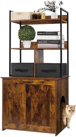 DWANTON Cat Litter Box Enclosure, 2 Storage Shelves and 2 Drawers by DWANTON