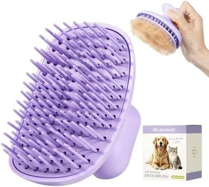 Dog Bath Brush for Grooming & Shedding, Self-Cleaning Pet Scrubber by Olaemuo