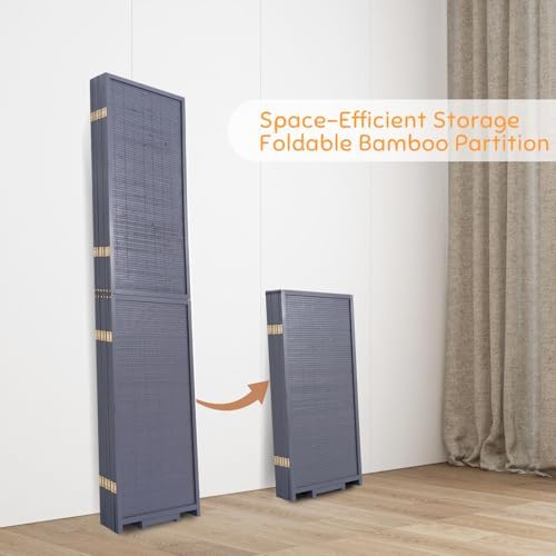 Bamboo Mesh Woven Room Divider 5.6FT, 6 Panel Folding Privacy Screen - Image 4