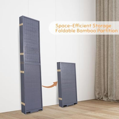 Bamboo Mesh Woven Room Divider 5.6FT, 6 Panel Folding Privacy Screen - Image 4