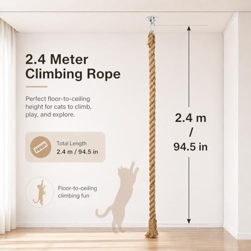Extra Long 7.9Ft Jute Rope Cat Wall Climber - Image 7