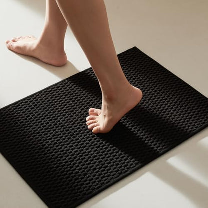 TYUU Black Bathroom Rugs Non Slip Washable, Super Absorbent Thin Bath Mat Quick by TYUU