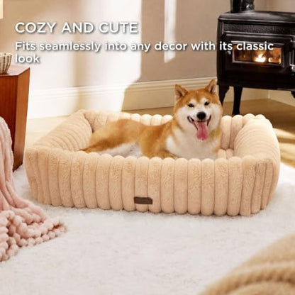 Bedsure ComfyFleece® Cute Dog Bed Medium Large Size Dog，33in Sandy Beige - Image 2