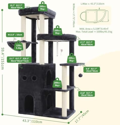 Heybly Cat Tree, 59.4" Secure Anti-Tip Cat Tower - Image 6
