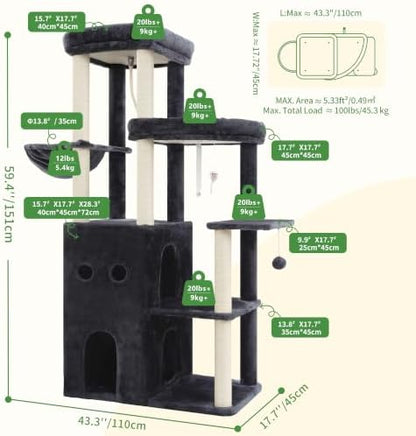 Heybly Cat Tree, 59.4" Secure Anti-Tip Cat Tower - Image 6