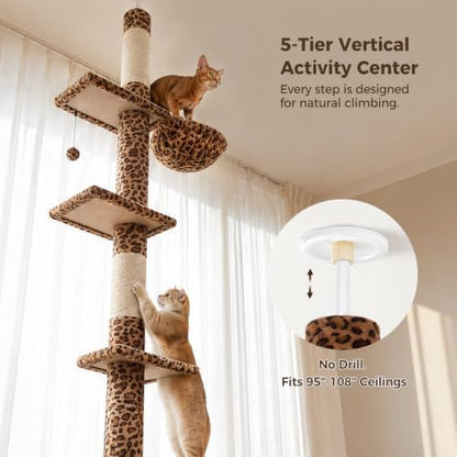 PAWZ Road Floor to Ceiling Cat Tree, Adjustable 95"-108" Leopard Cat Tower - Image 2
