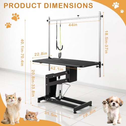 43.3 Hydraulic Pet Grooming Table w/Height Adjustment&Loops - Image 3