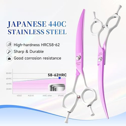 7'' Curved Dog Grooming Scissors Violet to White Gradient - Image 2