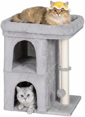 Aechonow Cat Tree for Large Cat, 2 Cozy Cat Condo House for Large & Fat Cats by Aechonow