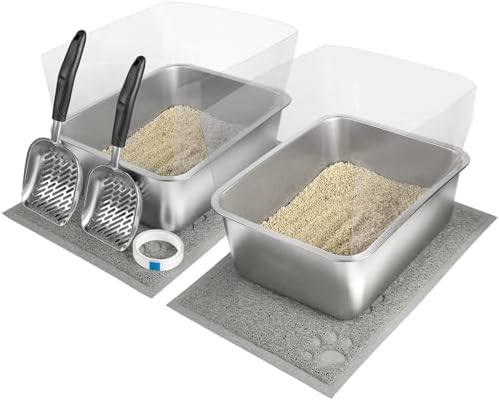 2 PCS Stainless Steel Cat Litter Box, Extra Large Metal Litter Box by kunigoner