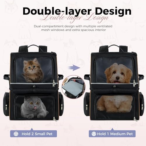 Double Cat Backpack Carrier for 2 Cats, Double-Compartment Pet Carrier Backpack - Image 3