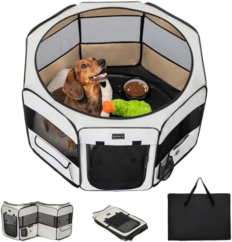 PETSFIT Portable Dog Playpen 36", Removable Waterproof Mat, Zippered Roof by Petsfit