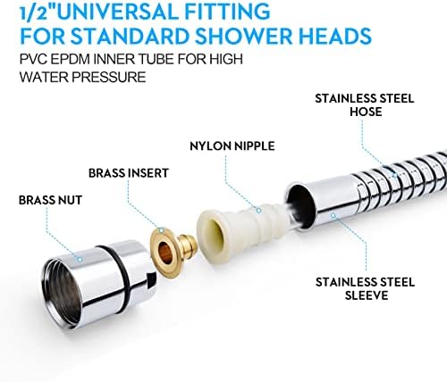 Blissland Shower Hose, 69 Inches Extra Long Stainless Steel Handheld Shower - Image 3