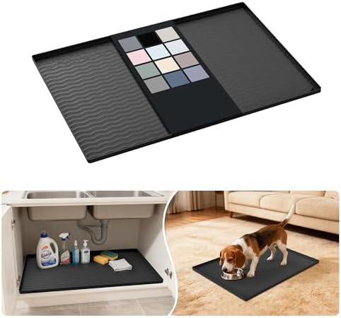 URMONA Waterproof Silicone Under Sink Mat, 28 x 22 in, Flexible Shelf Liner by URMONA